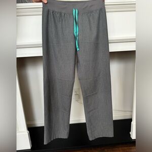 Figs Gray Scrub Pants with Teal Drawstring